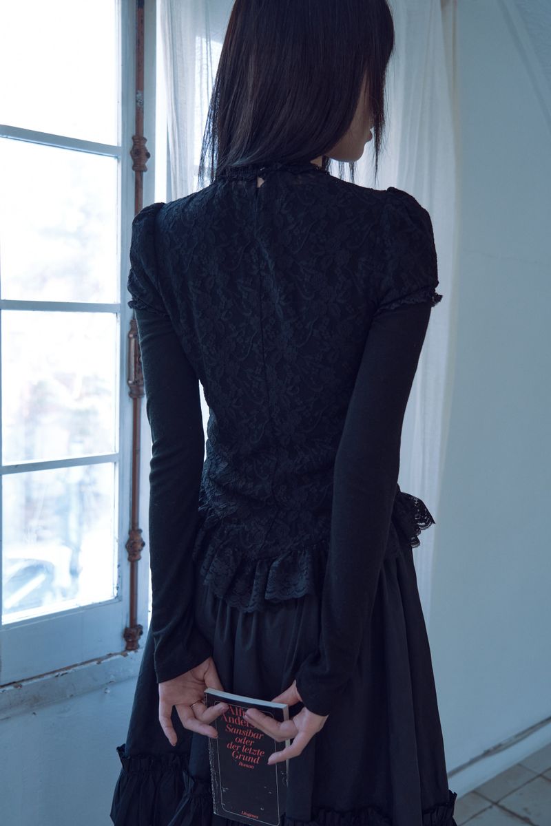 lace puff top_black