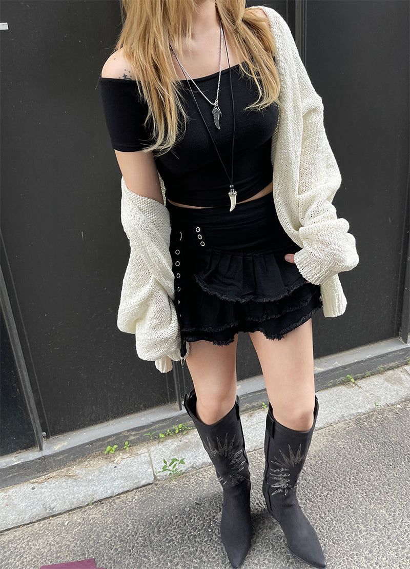 Cropped off-shoulder T-shirt