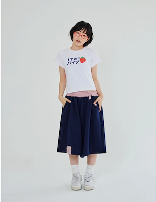 CHECK BANDING BERMUDA PANTS - NAVY