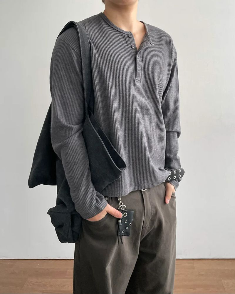 スポヘンリーネックワッフルロングスリーブ T
