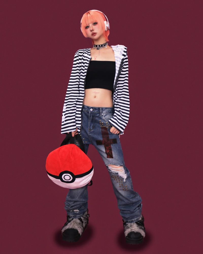 punky damage baggy denim pants