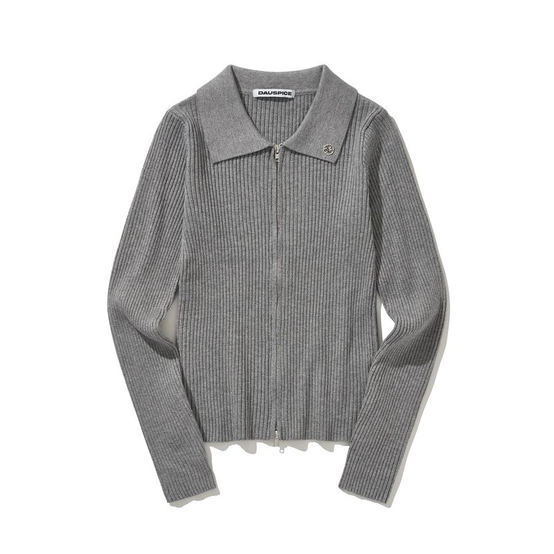 (DUC) Zip-Up Cardigan Gray