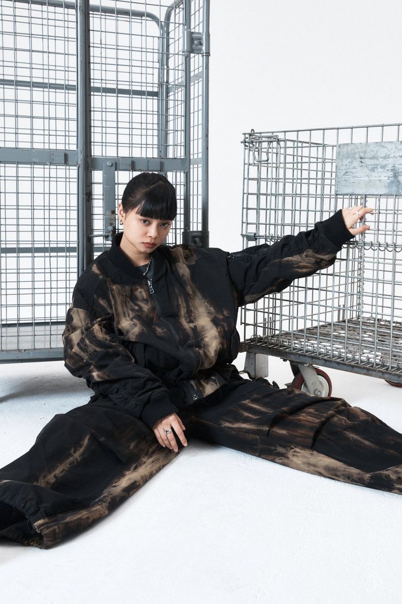 Tie Dye Shirring MA-1 Jumper (BLACK)