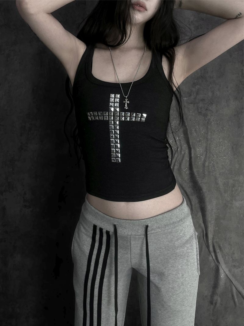 metal stud cross sleeveless (3color)