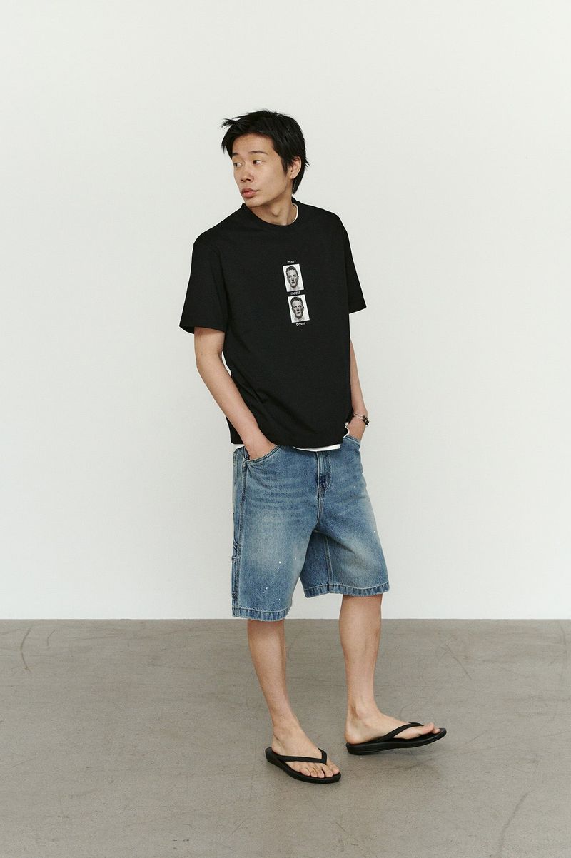 Aged Splatter Carpenter Denim Shorts(Washed Blue)