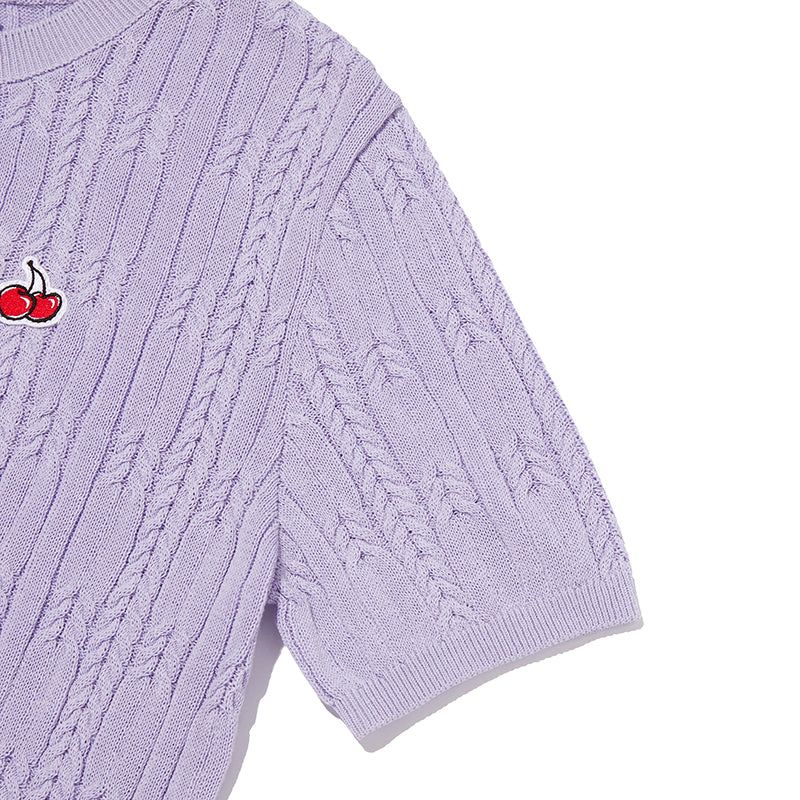 SMALL CHERRY CABLE CROP SHORT SLEEVE KNIT [LAVENDER]