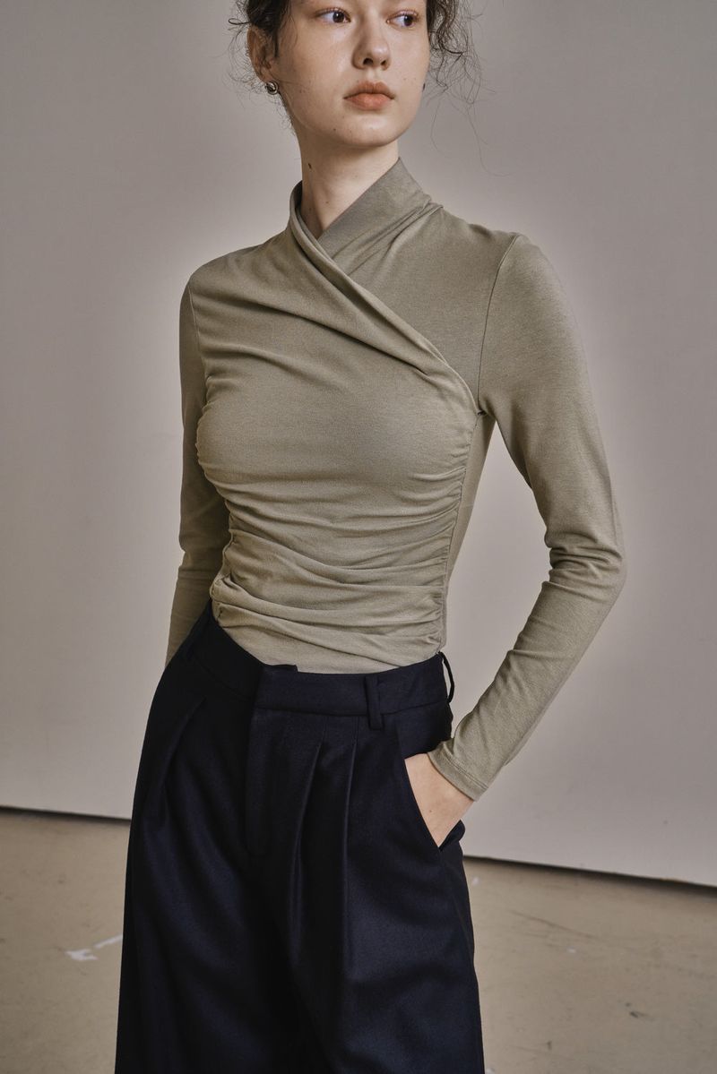 DRAPE JERSEY TOP_KHAKI