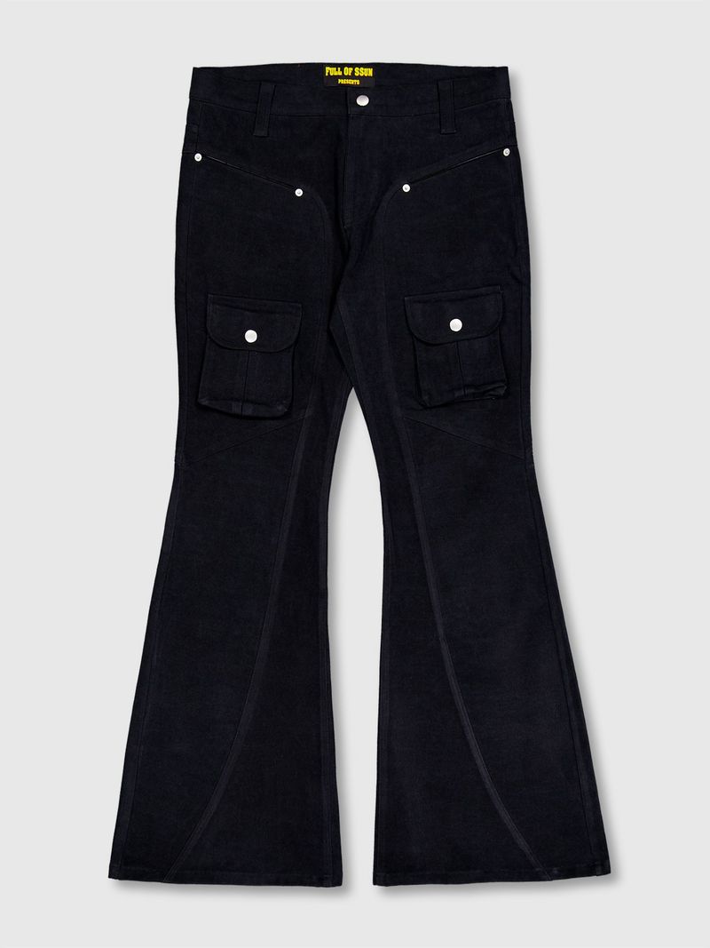 Curved Cargo Flare Pants (Black)