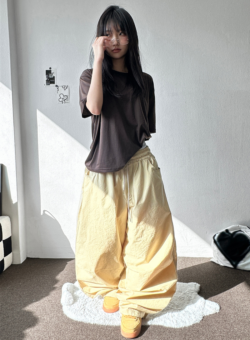 Billion Parachute Balloon Pintuck String Wide Long Pants 3 Colors 