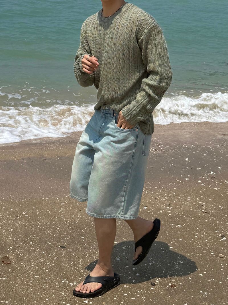Ocean washing bermuda denim pants