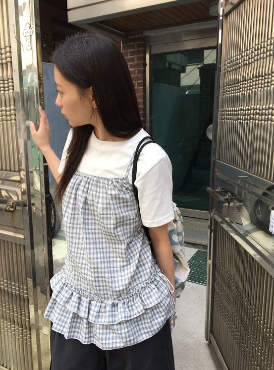 Yuhari Check Tiered Bustier Sleeveless Blouse