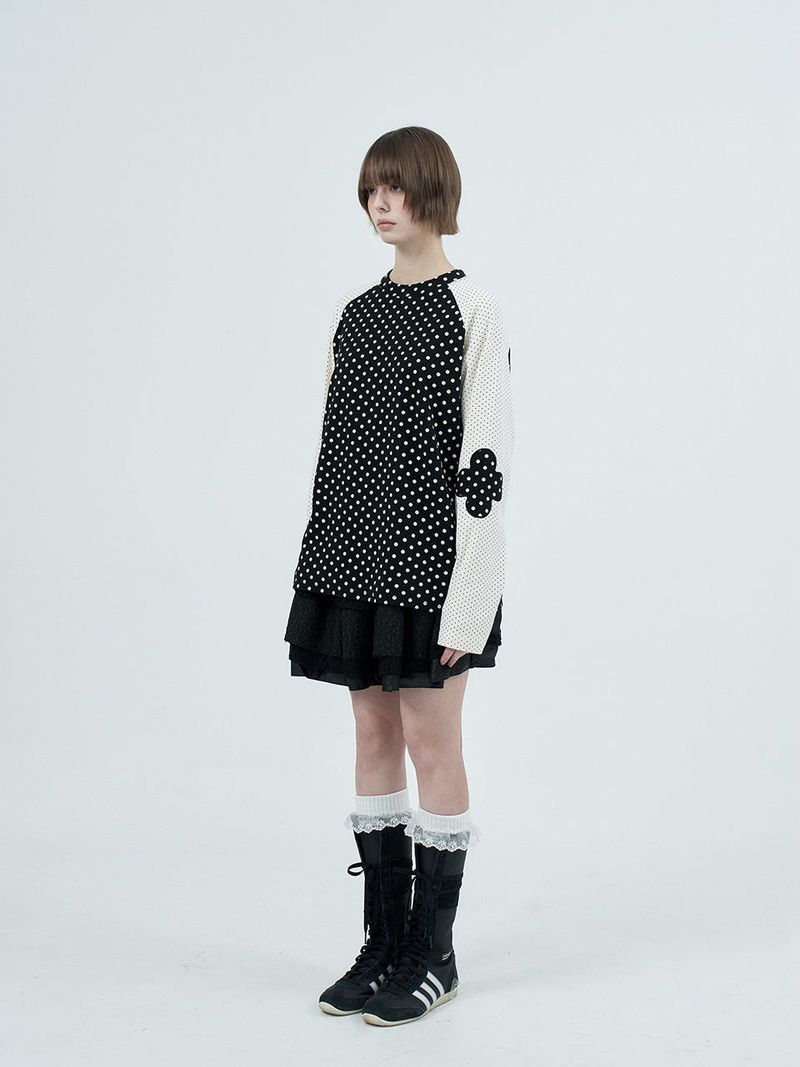 patched raglen t-shirts / black