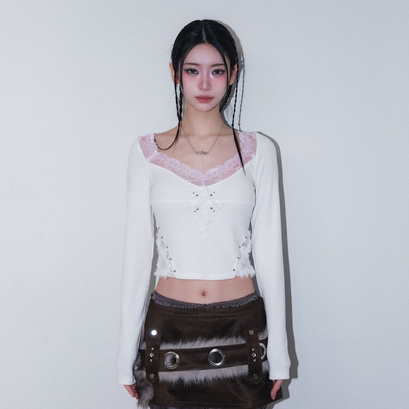 cross patch lace sleeve - ivory