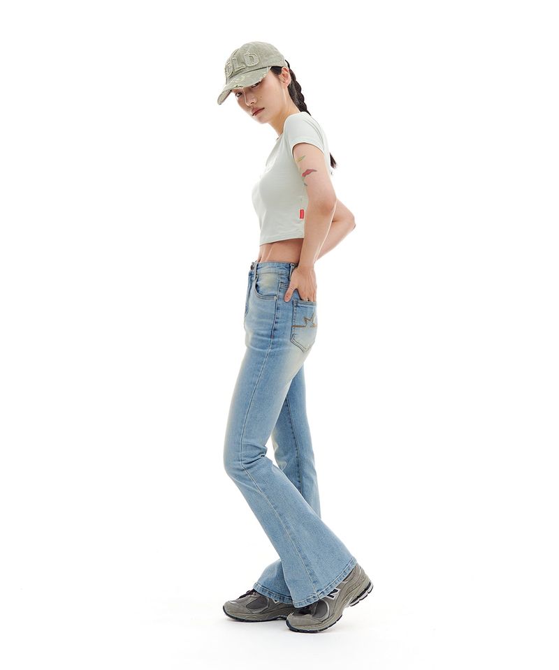 BOLD APPLIQUE DENIM 5-PANEL CAP (LIGHT KHAKI)
