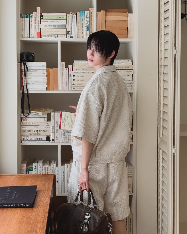 Bound Tweed Half Shirt Jacket Pants Set