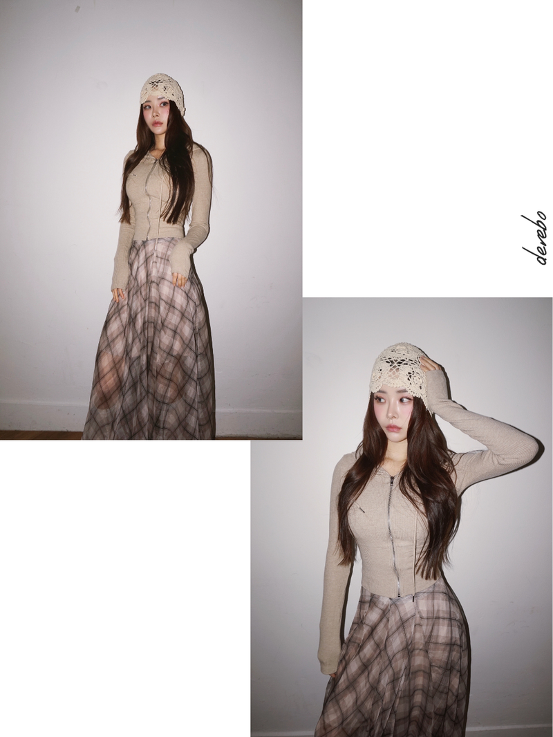Long Check Chiffon Sharalla Skirt