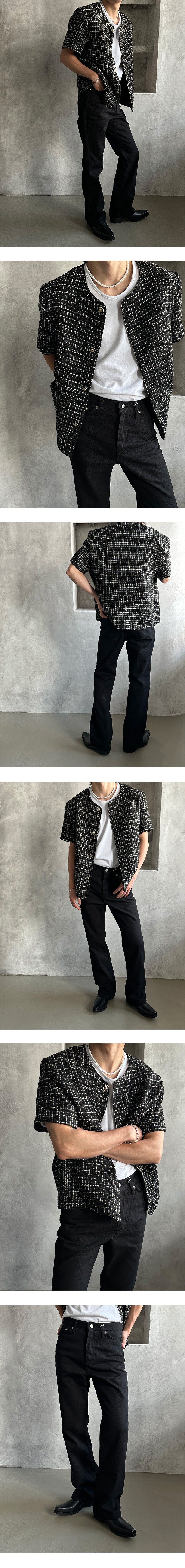 [S/S] Round neck half tweed jacket (2color)
