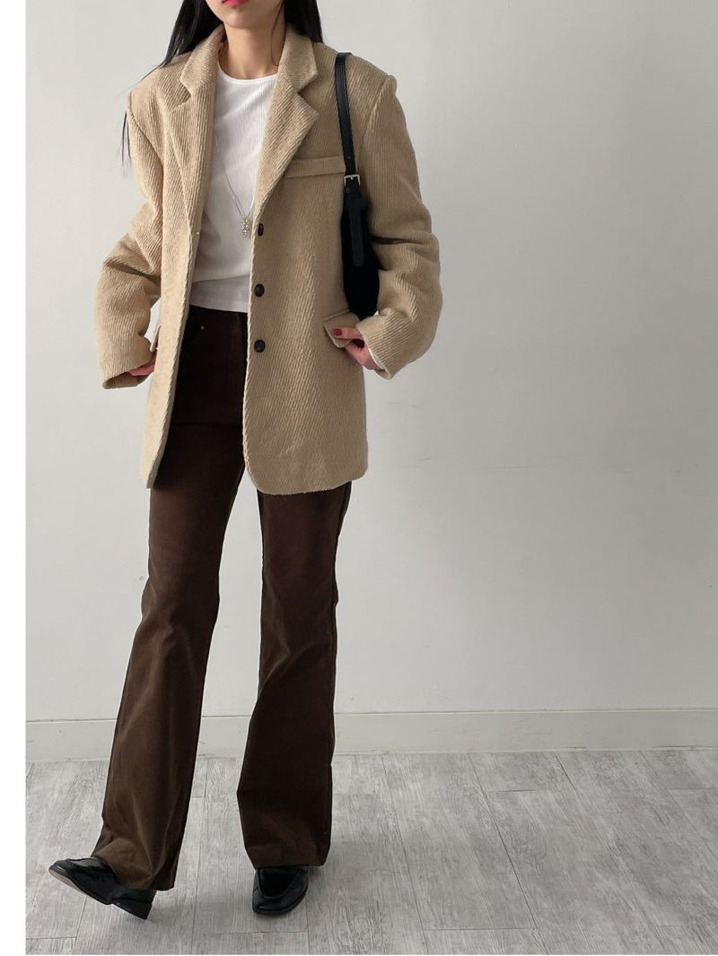[Wool 50%/Quilted lining] Twill wool single over fit jacket