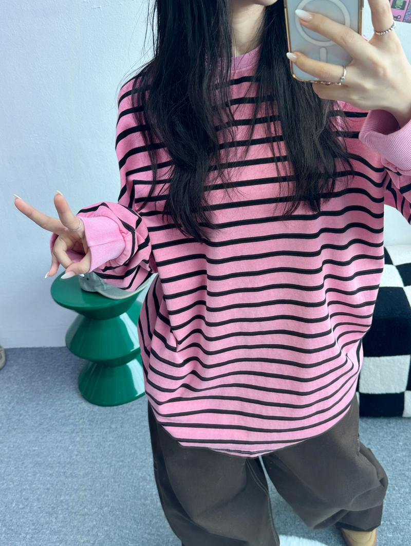 OVERFIT STRIPED ROUND BOX T🩶🖤🩷💙 - 4 COLORS