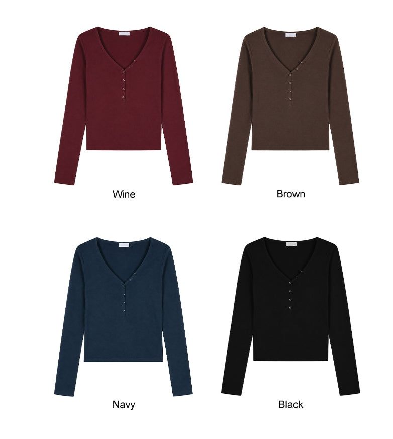 Leven V-Neck Button Long Sleeve Tee