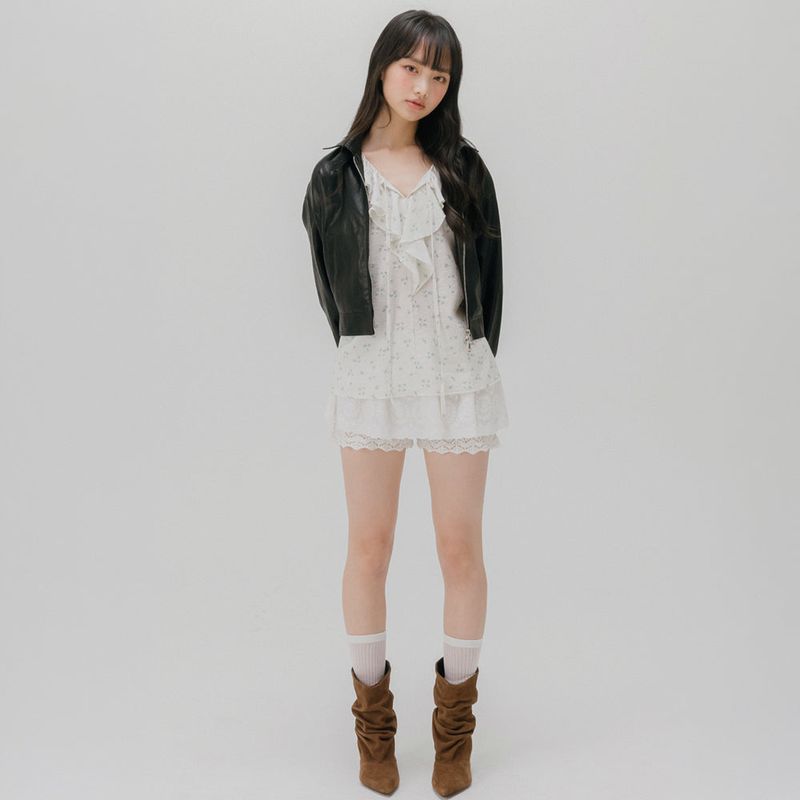 FRILL NECK FLORAL BLOUSE (IVORY)