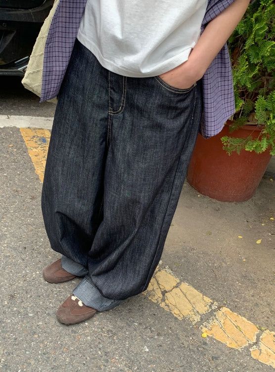 Silin Cut Balloon Wide Denim Pants