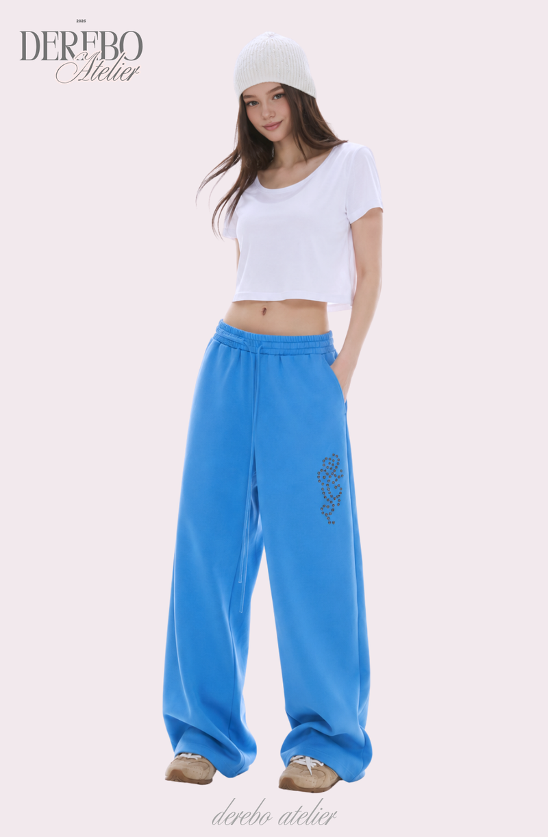 Blue beads banding wide pants
