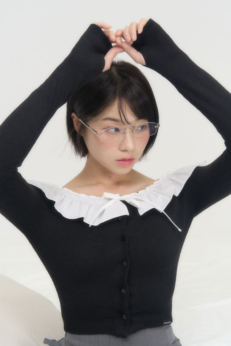 FRILL CROP CARDIGAN (BLACK)