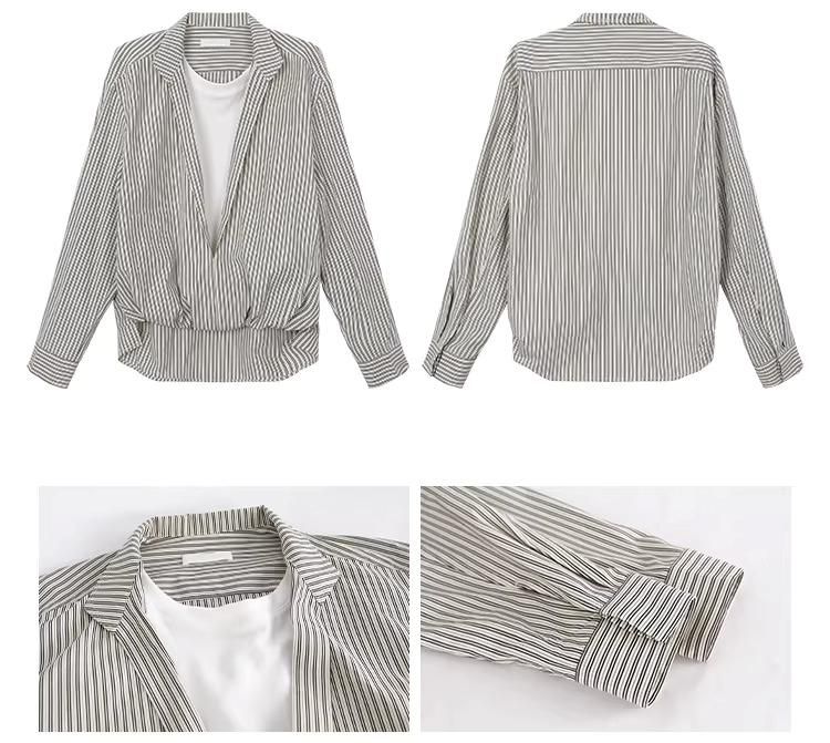 Stripe collared shirt layered T-shirt