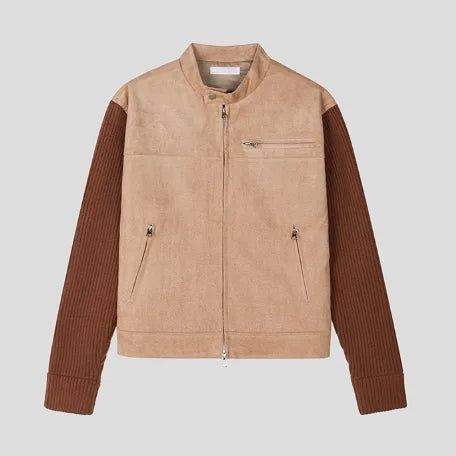 Laden Suede Knit Mix Crop Rider Jacket