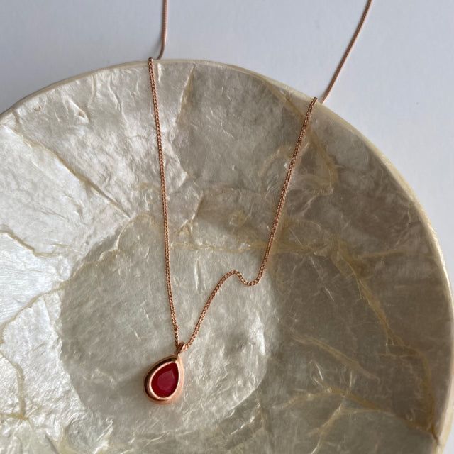 rr Silver 925 Rose Gold Natural Ruby Stone Water Drop Daily Necklace