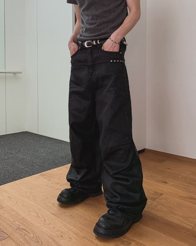 Cozy Stud Coating Wide Pants