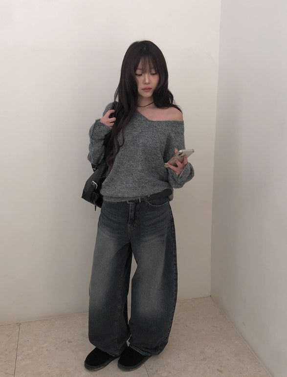 Baran Wool Loose Fit Long Sleeve Button Knit
