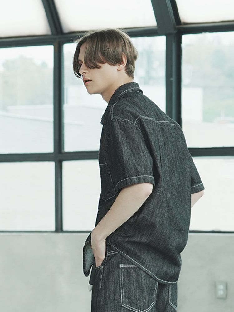 M205 LINEN OVER DENIM SHIRT_BLACK