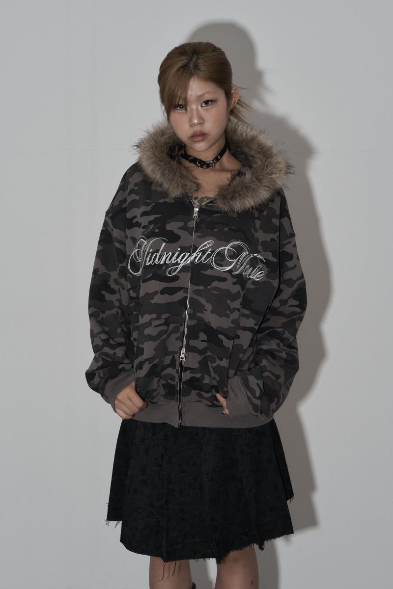 camo hair zip up (dark grey)