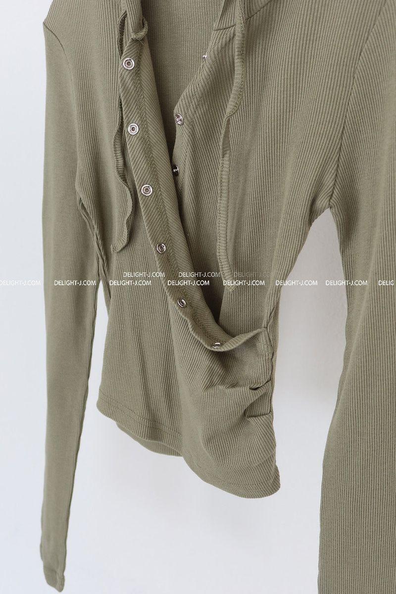 Hood Diagonal Snap Button Wrap T-Shirt
