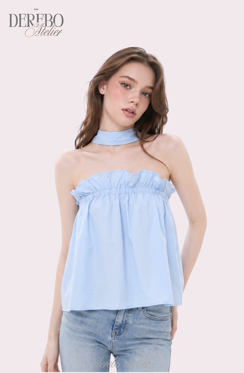 neck halter frill sleeveless top blouse