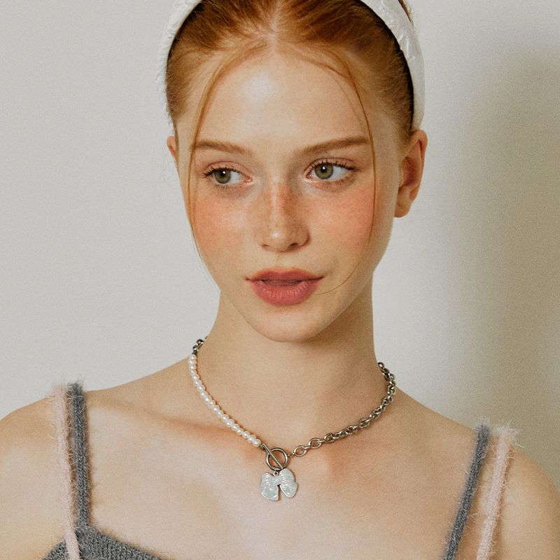 Aurora Ribbon Pearl Chain Toggle Surgical Necklace