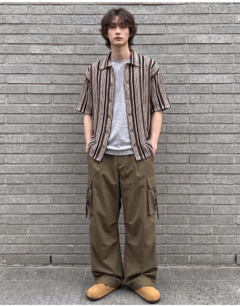 UNDEROFF（アンダーオフ）の「Multi Stripe Crochet Short Sleeve Knit Shirt（Tops）」