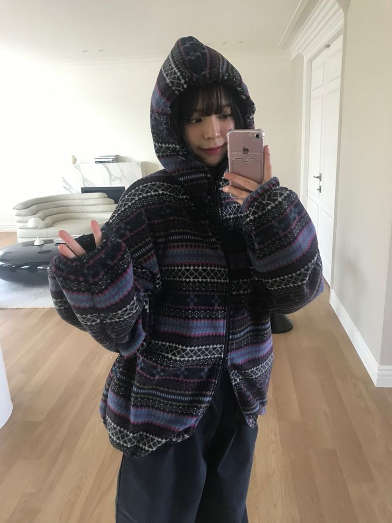 Euclid pattern hood zip up