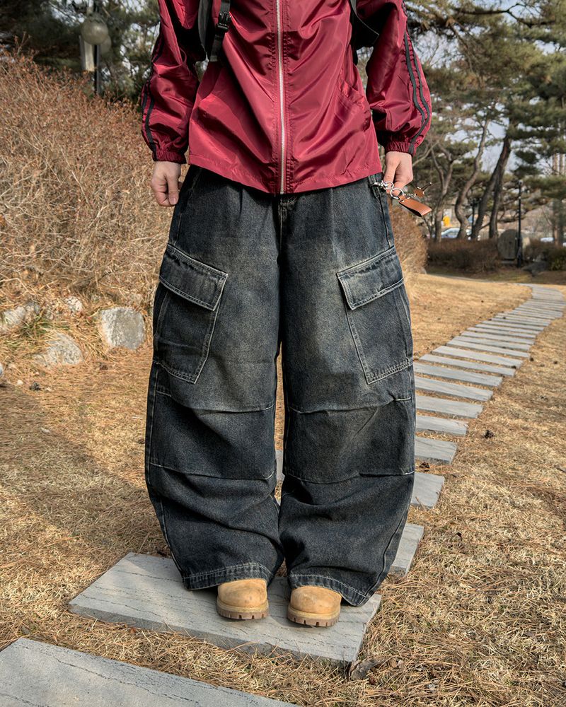 Bare Washed Wide Cargo Denim