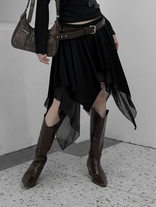 mnem（ムネム）の「Roach chiffon unbalanced flare skirt（Skirts）」