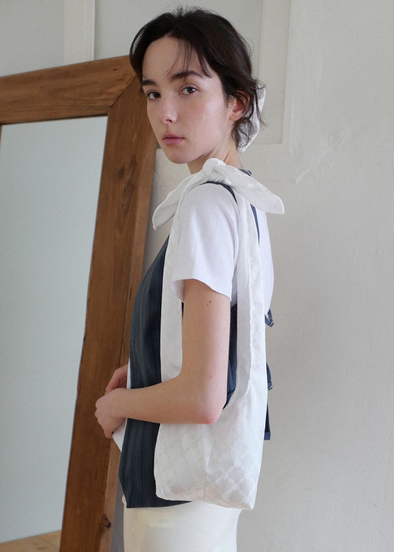 Floral Satin Jacquard Two-way Mini Bag_White