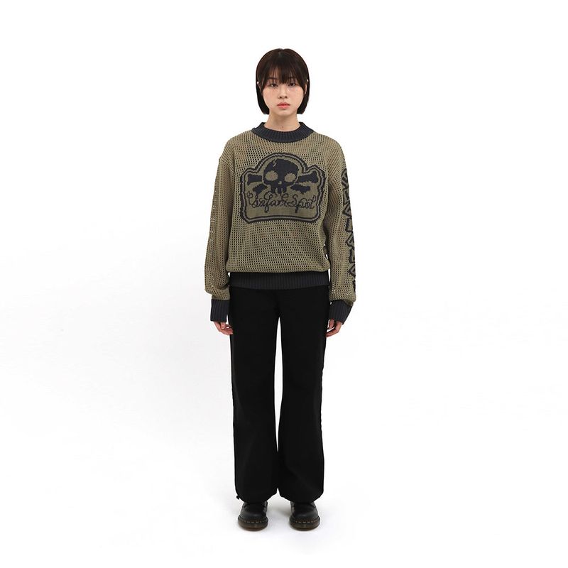 MULTI SKULL MESH KNIT (OLIVE/NAVY)