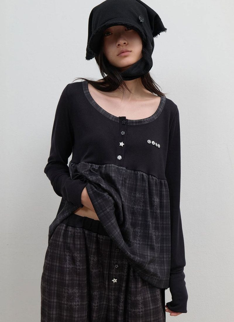 Check Sleep Jersey Pants / Black