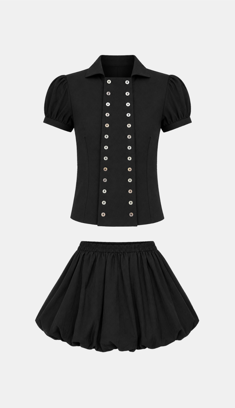 Neris Button Blouse Skirt Set