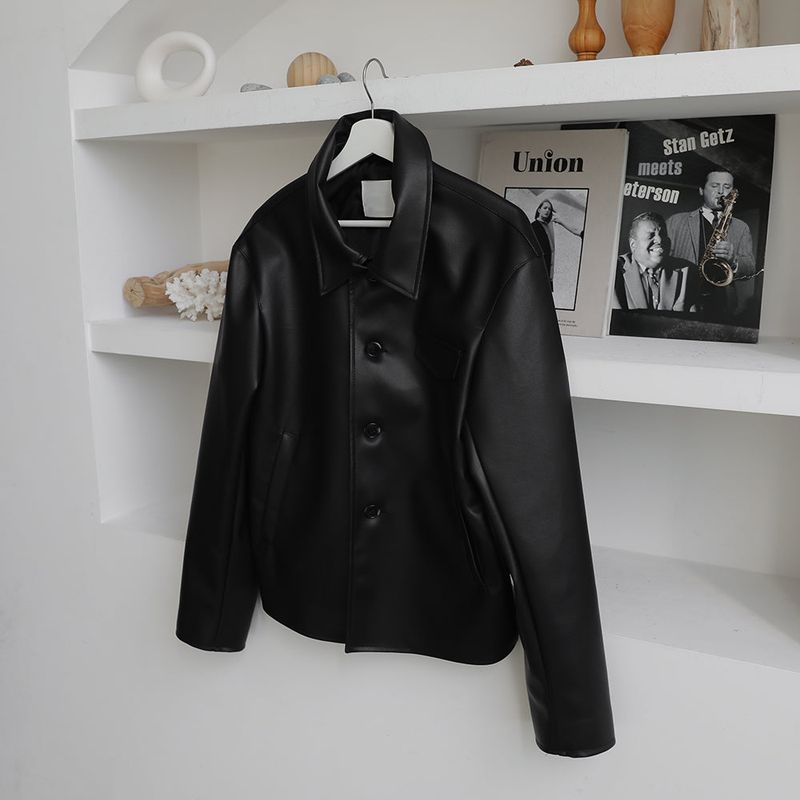 Pleddy Crop Leather Jacket (2color)