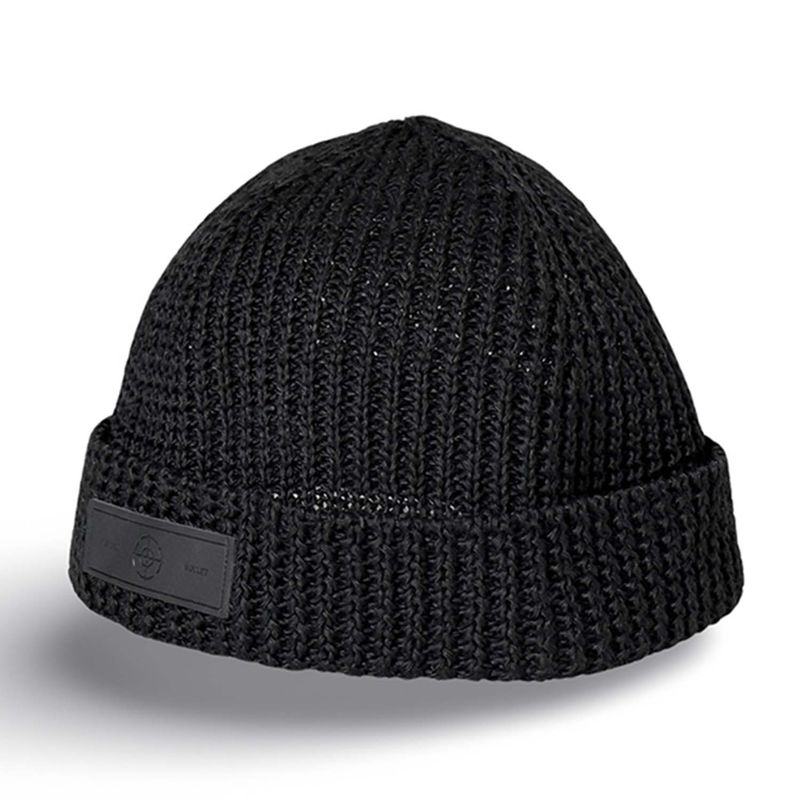 Leather logo watch cap beanie_cold black