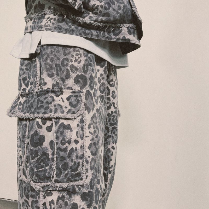 leopard grunge wide pants_grey