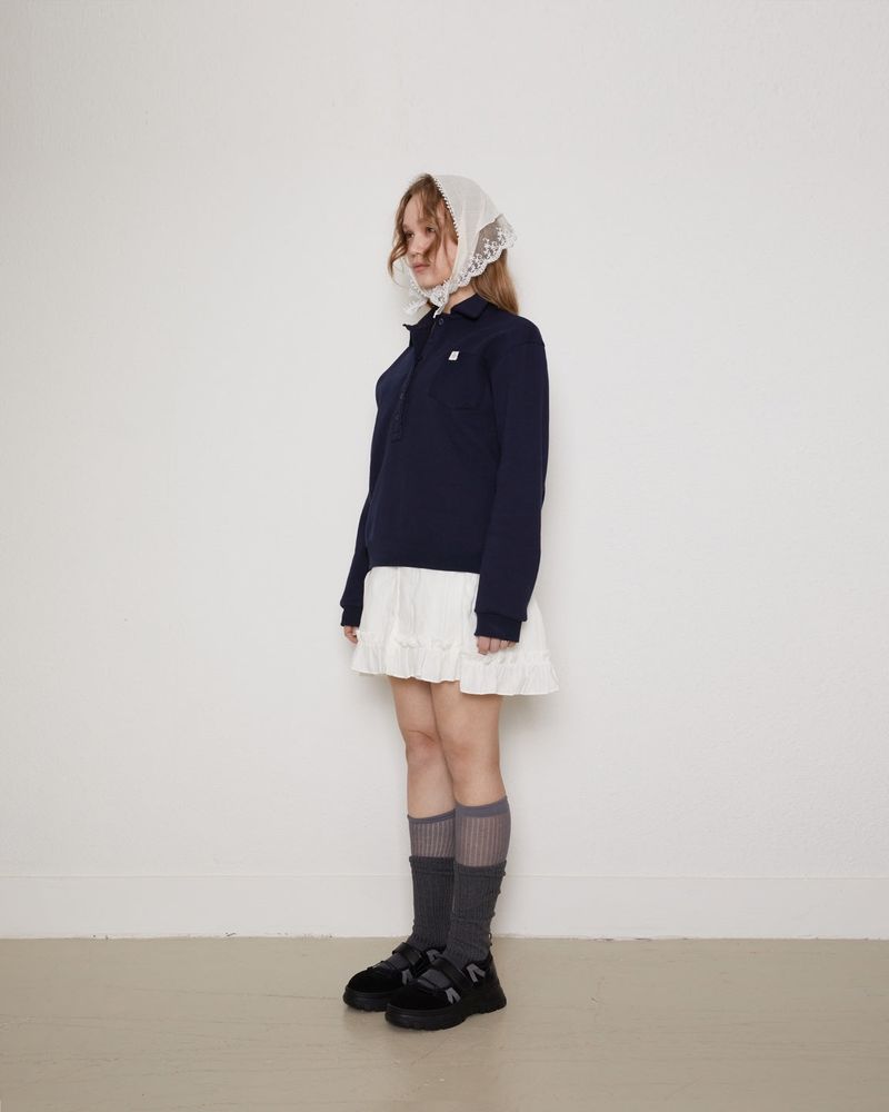 Frill 8 button pk shirt / navy